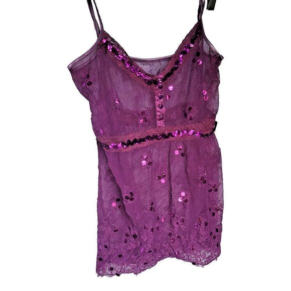 Purple Mesh Lace Teddy Dress Sequin M - Picture 1 of 2